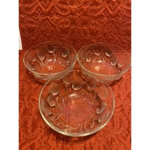 Set Of 3 Teleflora Clear Crystal Bowl Vase Center Piece Frosted‎ Tulips 7.25"